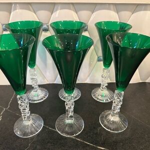 Cristal D’Arques Green Champagne Flutes Set of 6